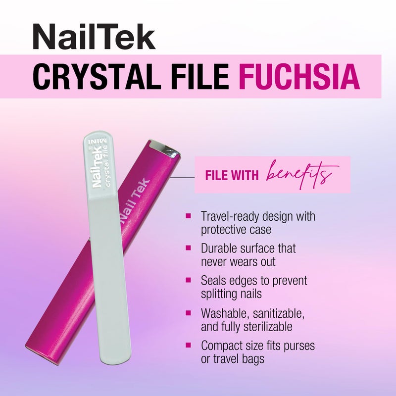 Nail Tek Crystal File - Glass Nail File with Case, Durable & Gentle for Natural Nails, Travel-Friendly Design, Fuchsia, Mini 3" - Image 3